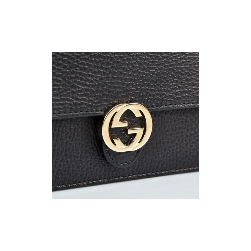 GUCCI Double G Leather WOC Chain Shoulder Messenger Bag Black-7