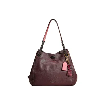 COACH Edie Eggstone Grain Leather Tote Bag Shopping Bag Handbag Shoulder Bag Large Size Women's Deep Gunmetal