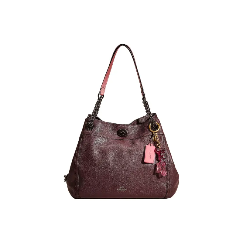 COACH Edie Eggstone Grain Leather Tote Bag Shopping Bag Handbag Shoulder Bag Large Size Women's Deep Gunmetal-0