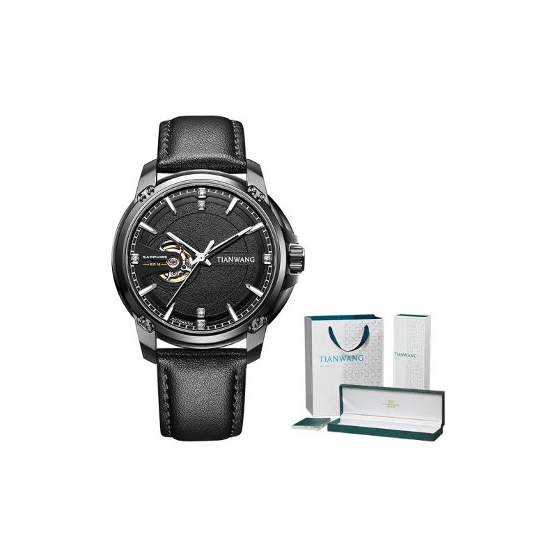 TIANWANG Kunlun Collection Mechanical Movement Genuine Leather Strap Watch Men's Watches White Dial GS51049-1