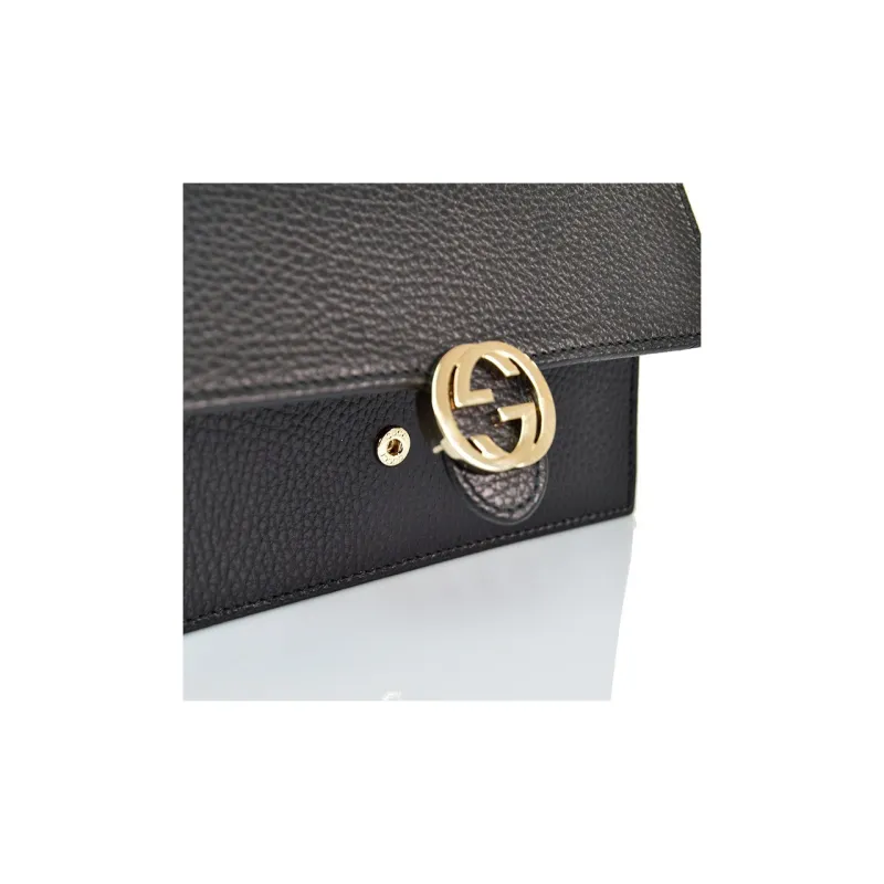GUCCI Double G Leather WOC Chain Shoulder Messenger Bag Black-9