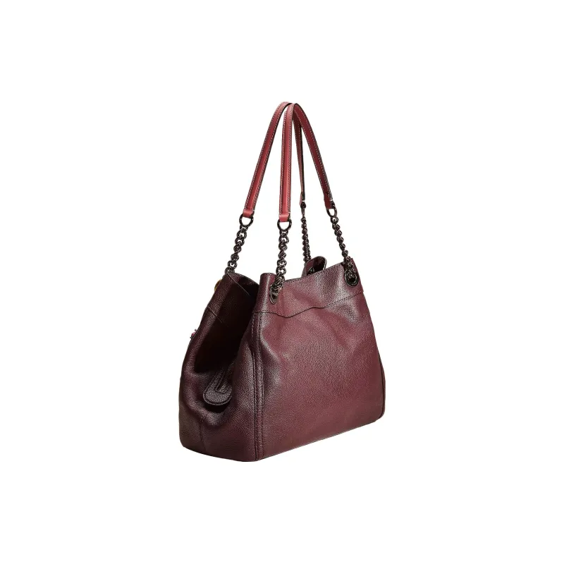 COACH Edie Eggstone Grain Leather Tote Bag Shopping Bag Handbag Shoulder Bag Large Size Women's Deep Gunmetal-1