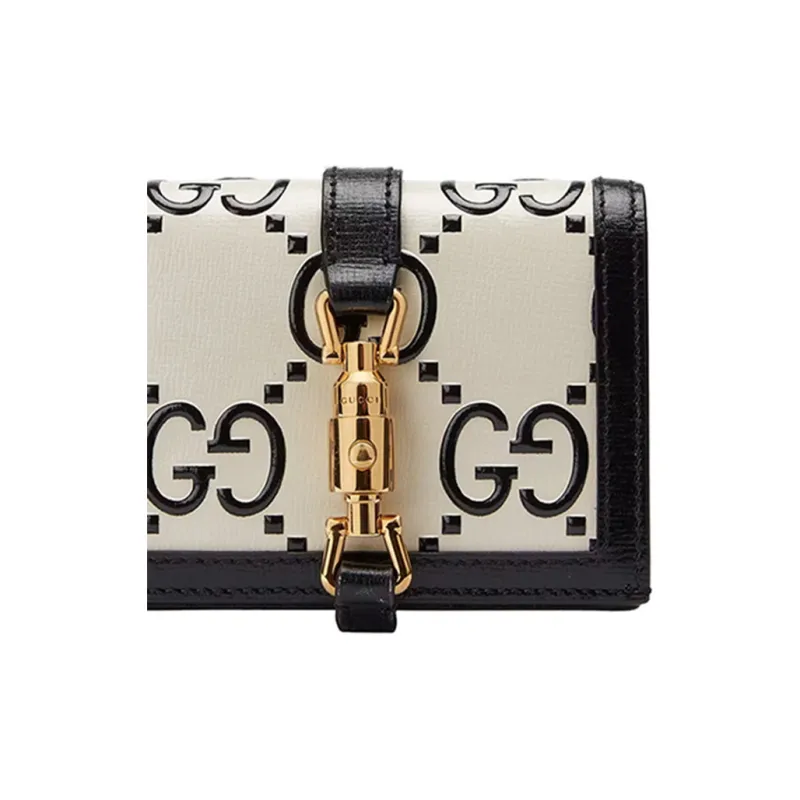 GUCCI Jackie 1961 Leather Clutch Wallets Card Holders Small Size Women's Black White-5