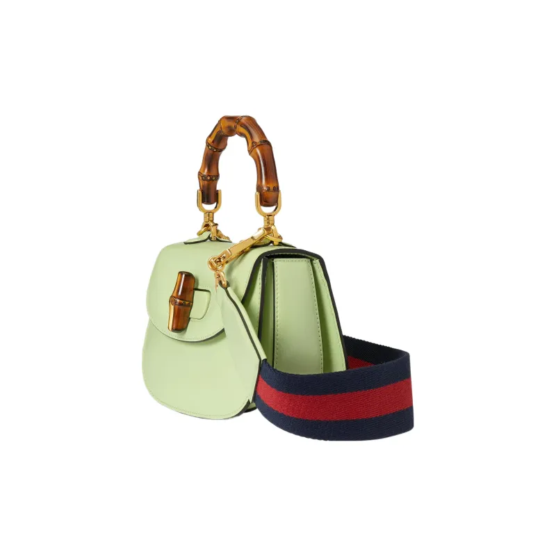 GUCCI Bamboo 1947 Stripes Leather Bamboo Bag One Shoulder Handbag Mini Women's Pistachio Green-1