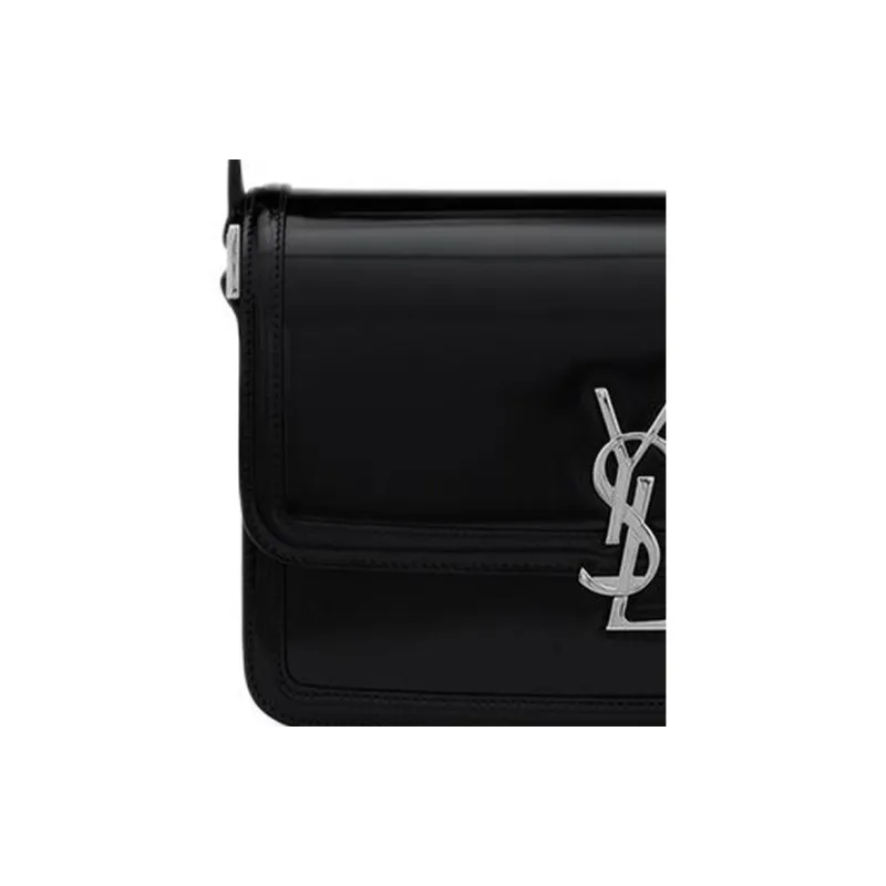 SAINT LAURENT SOLFERINO Glazed Surface Leather Shoulder Bag Crossbody Bag Medium Size Men's Black-2