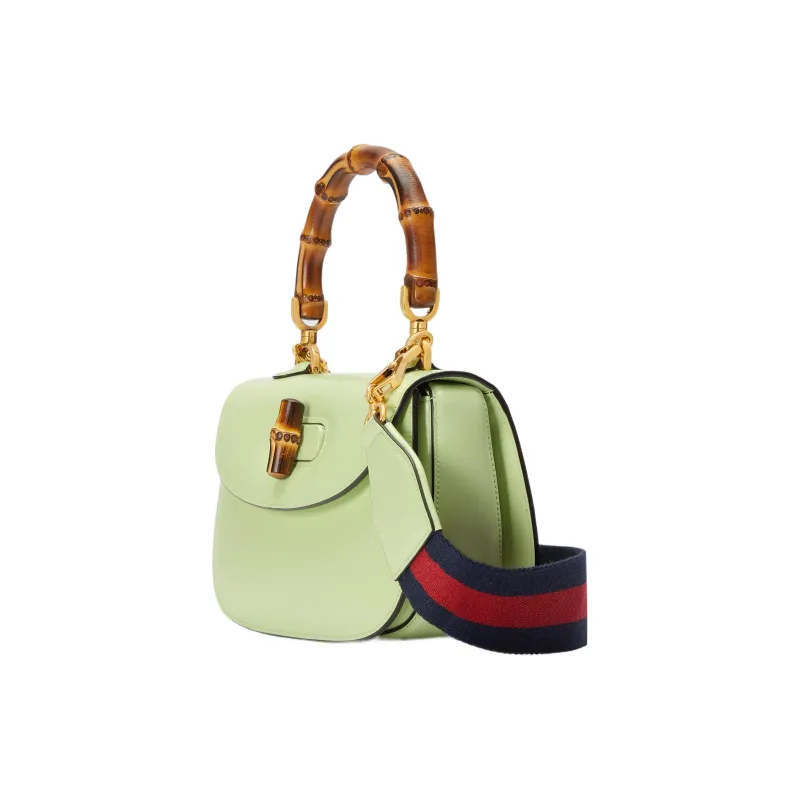 GUCCI Bamboo 1947 Leather Shoulder Bag Crossbody Bag Handbag Small Size Women's Pistachio Green-1