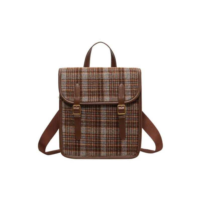 MARKANGARO PU Backpack Regular Unisex Red And Green Plaid/Gray Check-1