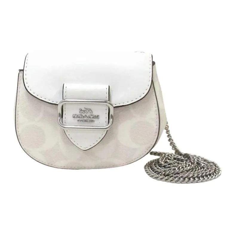 COACH Morgan Canvas With Leather Saddle Bag, Crossbody Bag, Shoulder Bag Women's White-2