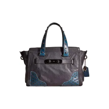 COACH Swagger Soft Grained Leather Tote Bag Shopping Bag Handbag Large Size Women's Navy