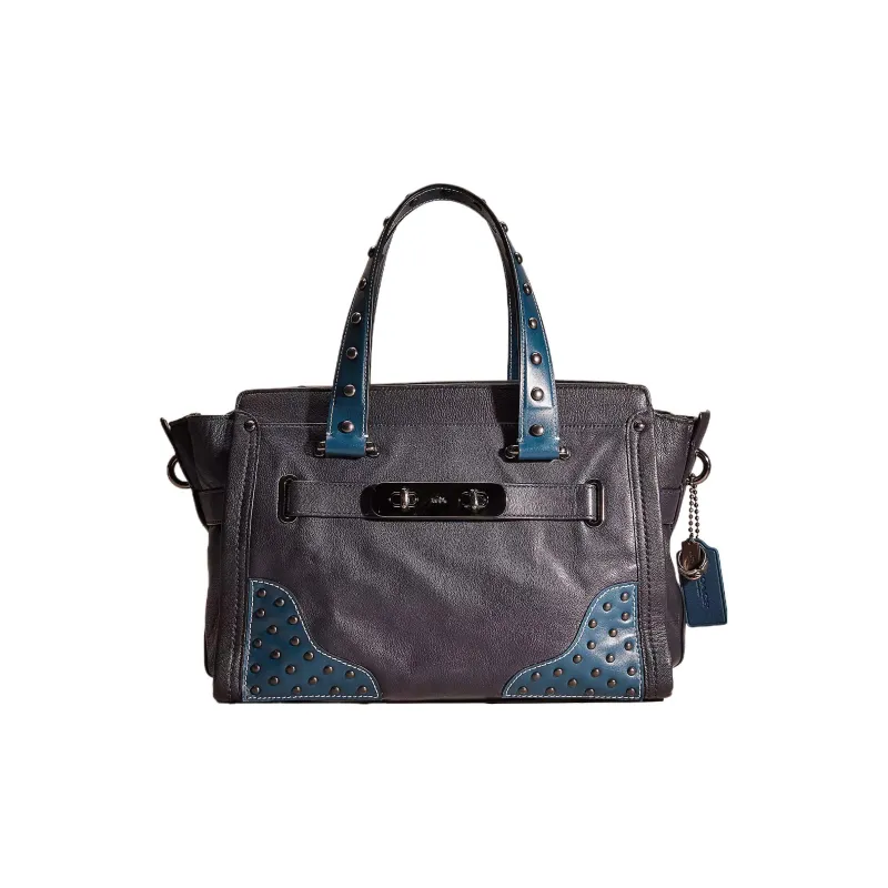 COACH Swagger Soft Grained Leather Tote Bag Shopping Bag Handbag Large Size Women's Navy-0