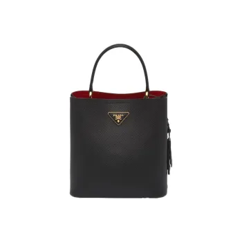 PRADA Cini Leather Handbag Medium Size Women's Black
