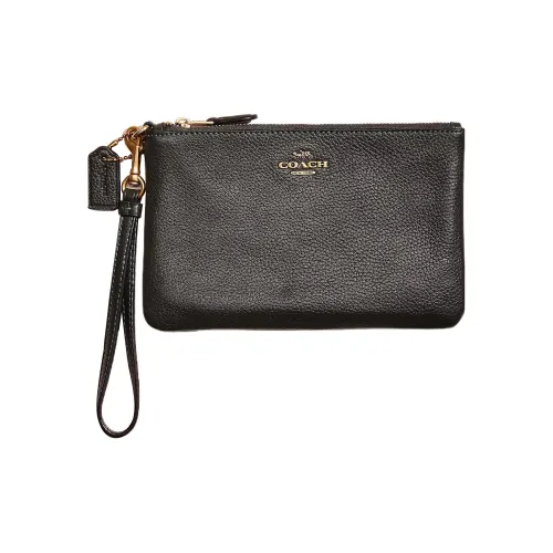 COACH jackets Leather Clutch Wrist Bag Small Size Women's Black
