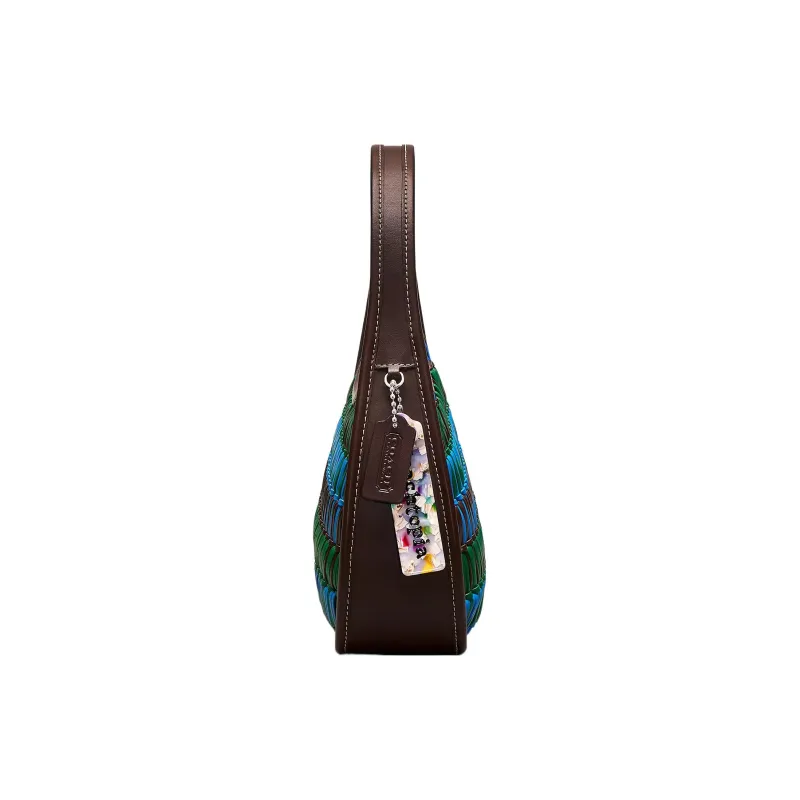 COACH Ergo Leather Shoulder Bag, Handbag, Shoulder Bag Medium Size Women's Black & Turquoise-2