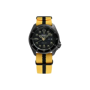SEIKO Series 5 Mechanical Movement Leather Strap Watch Unisex Black Dial SRPK39K1