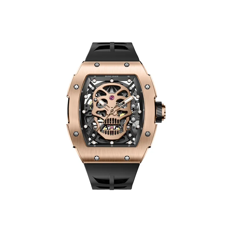 BEXEI Skull Series Automatic Mechanical Movement Rubber Strap Watch Men's Watches Cut Out Dial BX9801-2