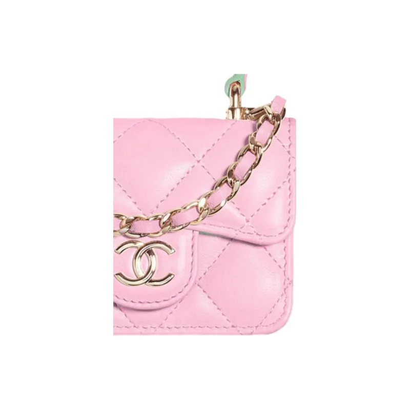 CHANEL Sheepskin Coin Purse, Mini Bag, Handbag, Shoulder Bag, Crossbody Bag Mini Women's Pink Green Multicolor-2