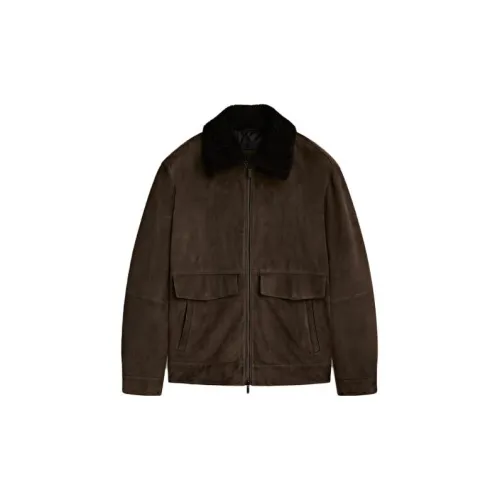 Massimo Dutti Leather Jackets Men Brown