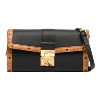 MCM Tracy Visetos Calfskin Crossbody Wallets Large Size Women's Black