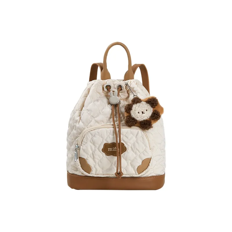 Miffy Fabric Small Backpack Medium Size Women's Ecru/Khaki-7