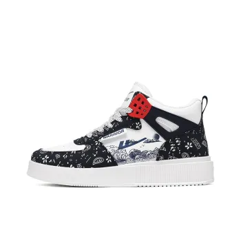 Warrior Paisley Wave Non slip Lightweight Mid Top Skateboard Shoes Unisex White Dark Blue