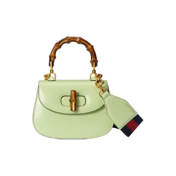 GUCCI Bamboo 1947 Stripes Leather Bamboo Bag One Shoulder Handbag Mini Women's Pistachio Green