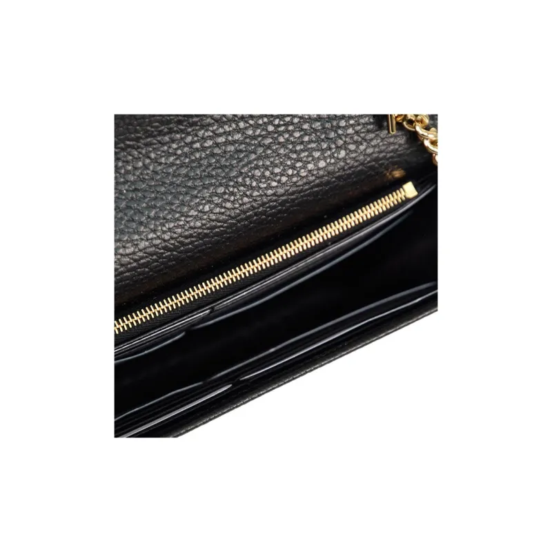 GUCCI Double G Leather WOC Chain Shoulder Messenger Bag Black-8