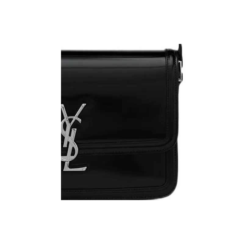 SAINT LAURENT SOLFERINO Glazed Surface Leather Shoulder Bag Crossbody Bag Medium Size Men's Black-3