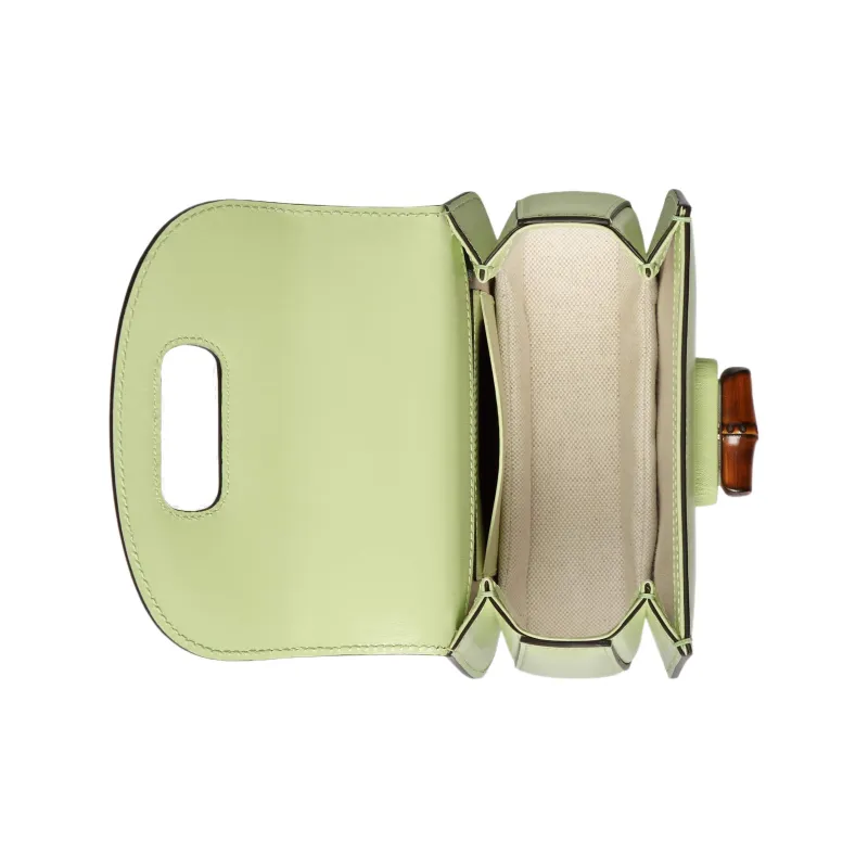 GUCCI Bamboo 1947 Stripes Leather Bamboo Bag One Shoulder Handbag Mini Women's Pistachio Green-5