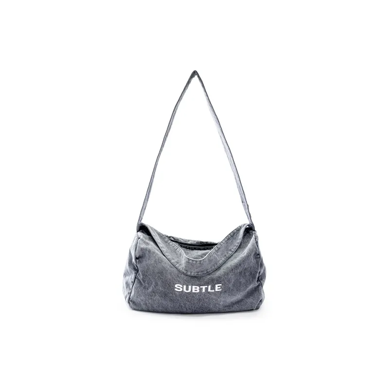 Subtle Washed Denim Shoulder Bag, Crossbody Bag, Fitness Bag, Travel Bag Unisex Nebula Black/Berry Blue/Stone Gray-8