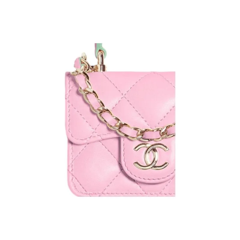 CHANEL Sheepskin Coin Purse, Mini Bag, Handbag, Shoulder Bag, Crossbody Bag Mini Women's Pink Green Multicolor-1