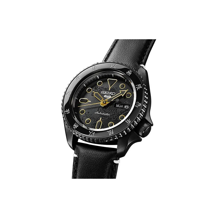 SEIKO Series 5 Mechanical Movement Leather Strap Watch Unisex Black Dial SRPK39K1-2