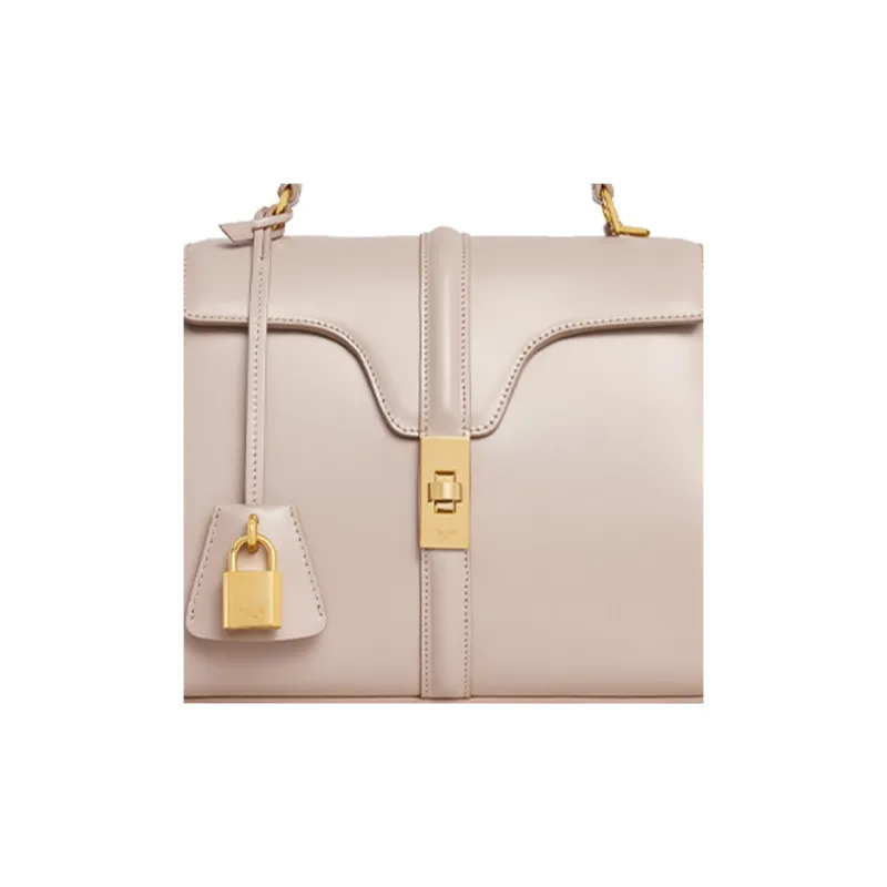 CELINE 16 Satin Calfskin Shoulder Bag Crossbody Bag Handbag Small Size Women's Nude-3