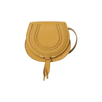 Chloe Marcie Grained Calfskin Saddle Bag Shoulder Bag Crossbody Bag Small Size Women's Honey Gold