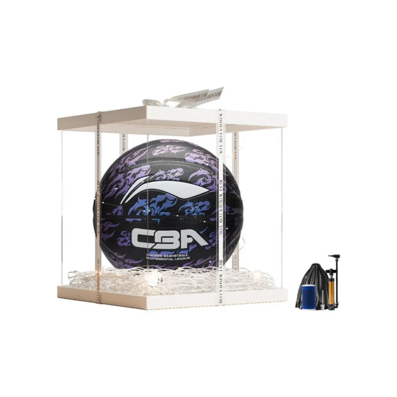 LiNing CBA Collection PU Basketball Black Purple Size 7 Training Unisex-17