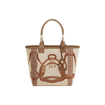 HERMES H Plume Canvas With Swift Calfskin Tote Bag, Shopping Bag, Handbag Women's Chestnut & Light Beige