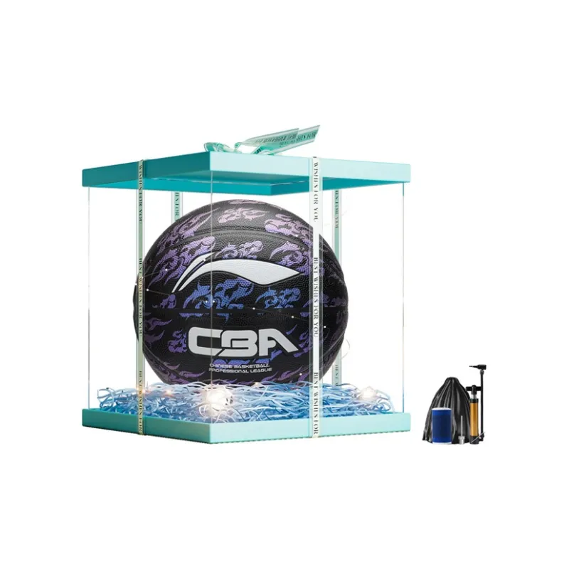 LiNing CBA Collection PU Basketball Black Purple Size 7 Training Unisex-14