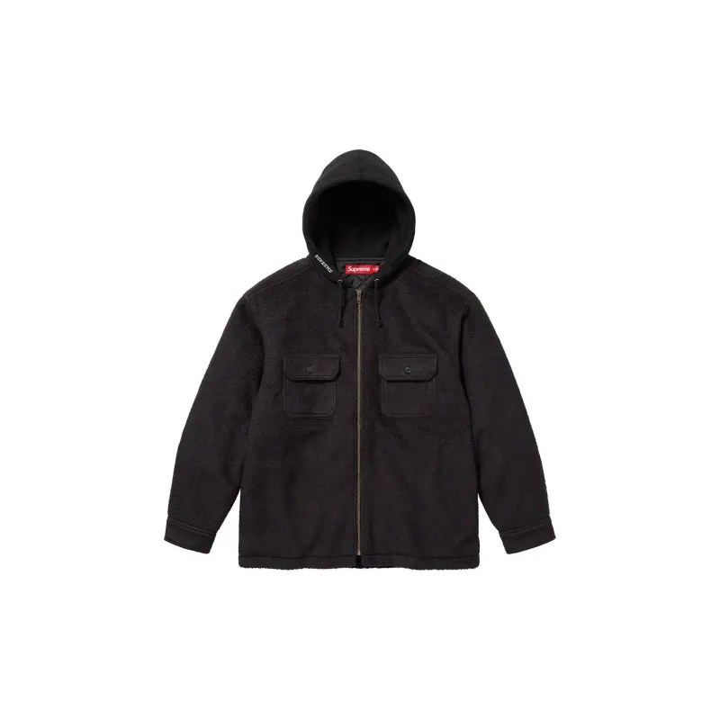 Supreme Fleece Zip Up Hooded Shirt Black XL - POIZON