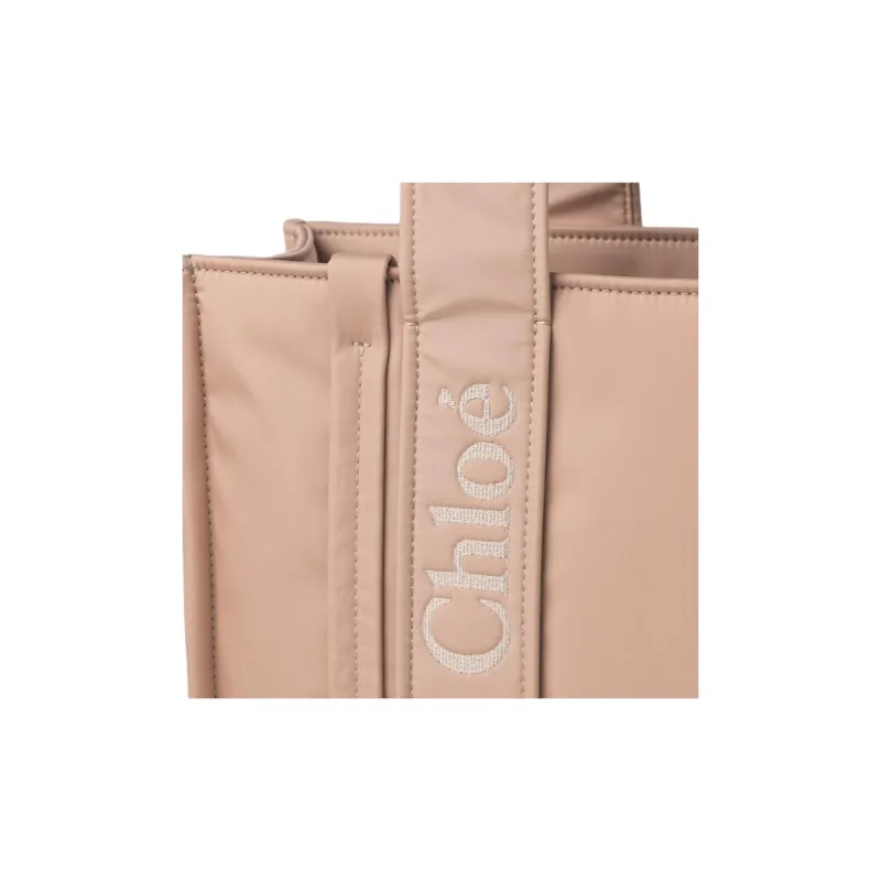 Chloe Woody Recycled Nylon Tote Bag, Shopping Bag, Shoulder Bag, Handbag Medium Size Women's Rose Pink-3