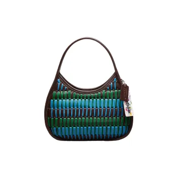 COACH Ergo Leather Shoulder Bag, Handbag, Shoulder Bag Medium Size Women's Black & Turquoise