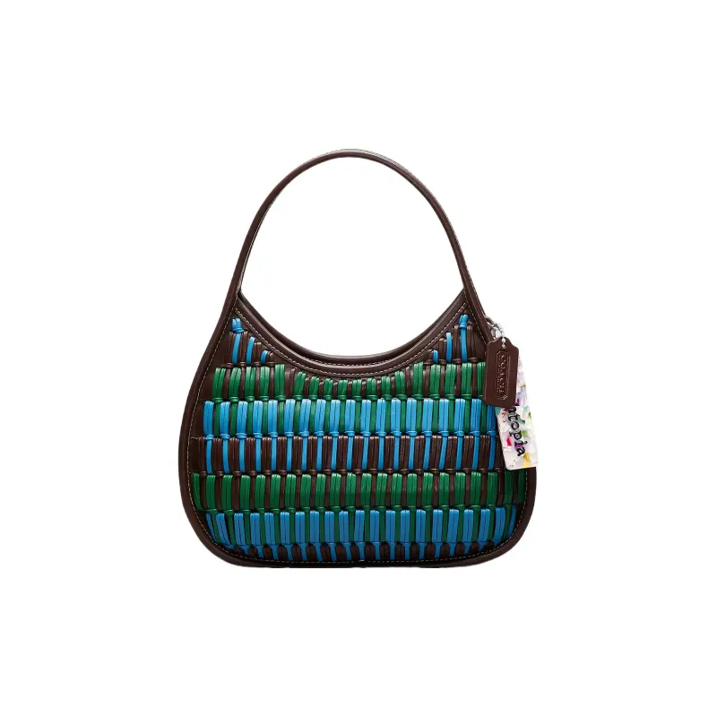 COACH Ergo Leather Shoulder Bag, Handbag, Shoulder Bag Medium Size Women's Black & Turquoise-0