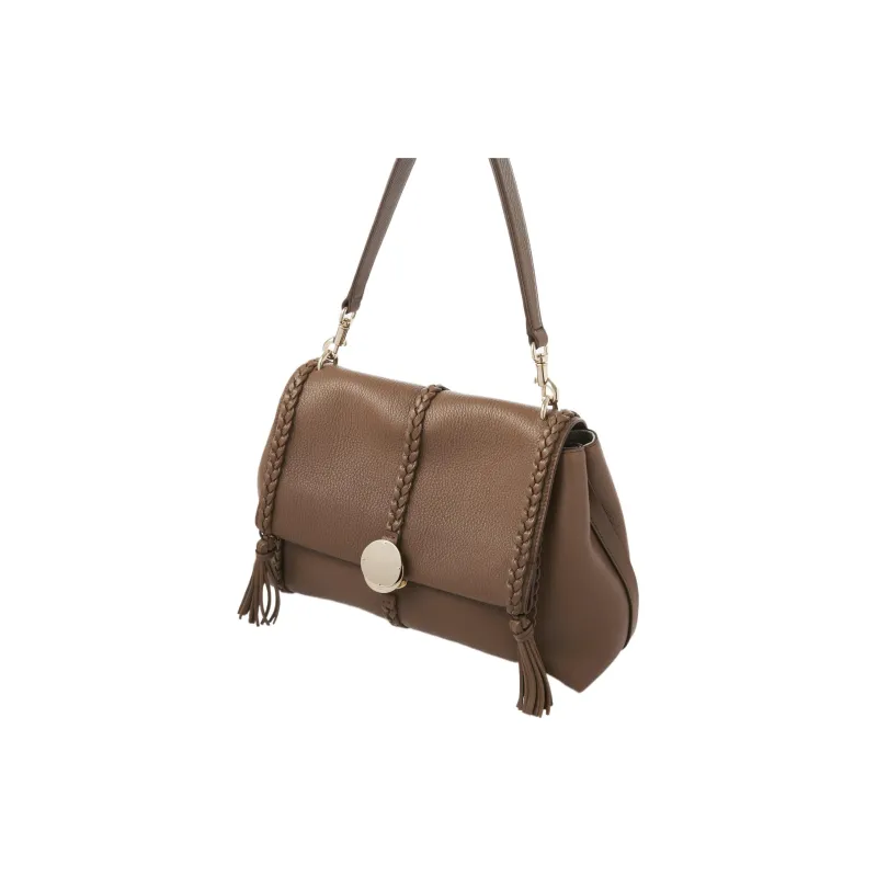 Chloe Penelope Series Grain Calfskin One Shoulder Handbag Medium Size Women's Dark Brown-1