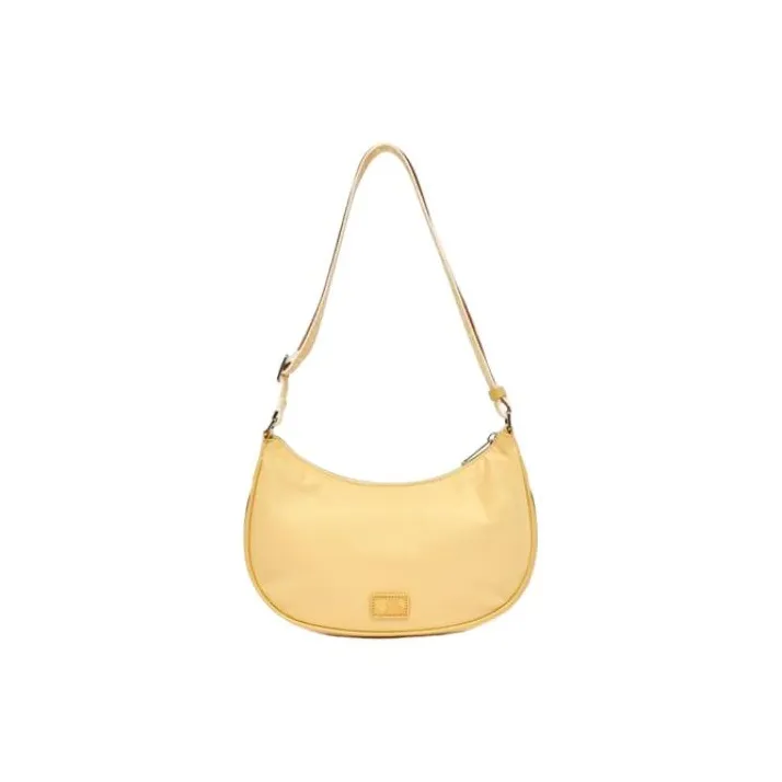 MLB Artificial Leather With Nylon Hobo Underarm Bag, Shoulder Bag Women's Lemon Bright Yellow-4