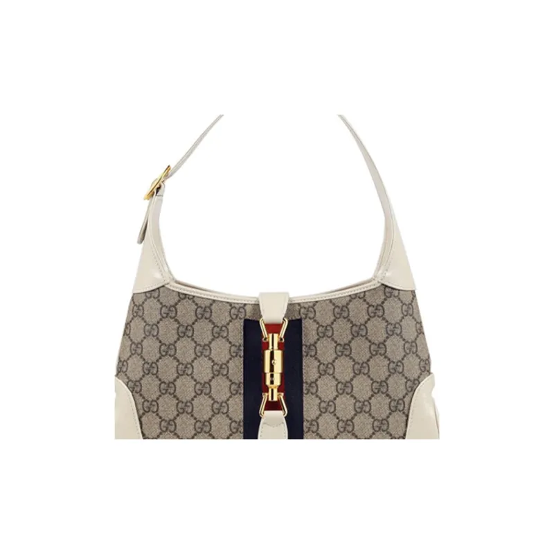 GUCCI Jackie 1961 Canvas With Leather Trim Crescent Shoulder Bag Shoulder Bag Women's White Brown Multicolor-7