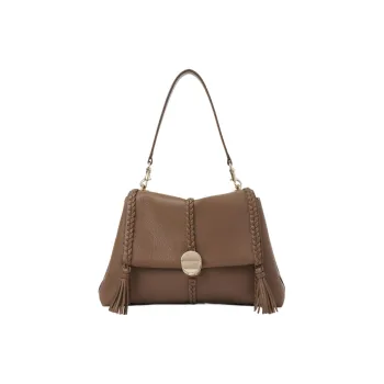 Chloe Penelope Series Grained Calfskin One Shoulder Handbags Medium Size Women's Dark Brown