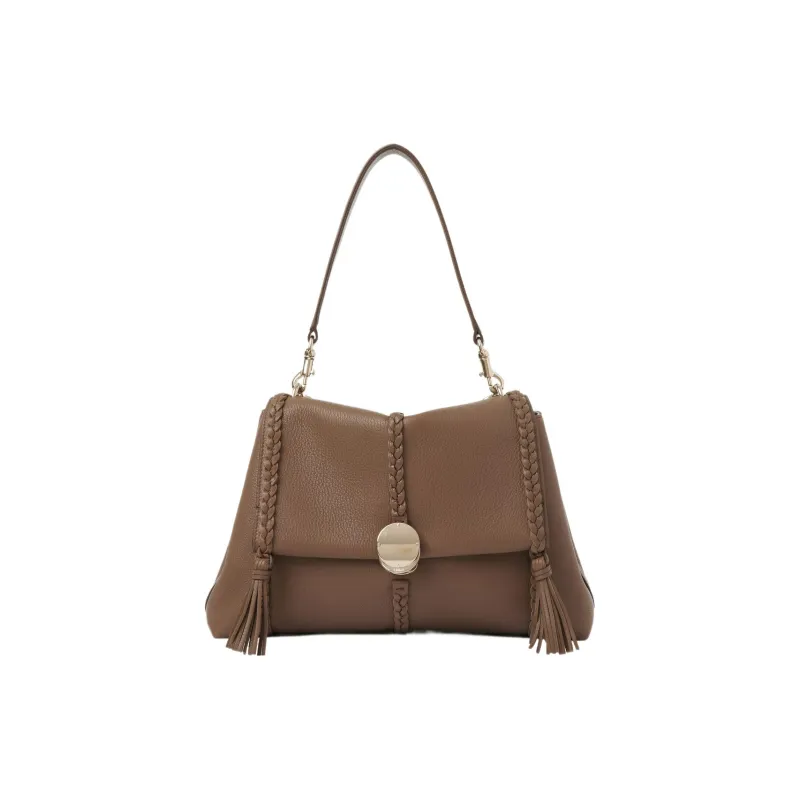 Chloe Penelope Series Grain Calfskin One Shoulder Handbag Medium Size Women's Dark Brown-0