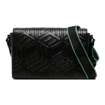 MCM Embossed Leather Messenger Bag Shoulder Bag Crossbody Bag Small Size Men's Black