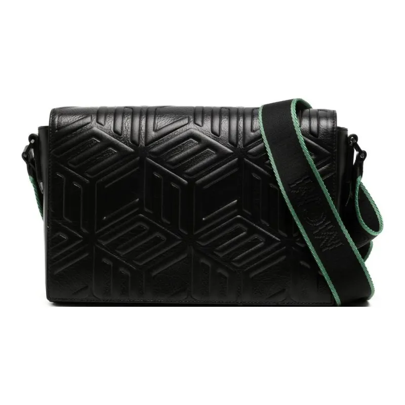 MCM Embossed Leather Messenger Bag Shoulder Bag Crossbody Bag Small Size Men's Black-0