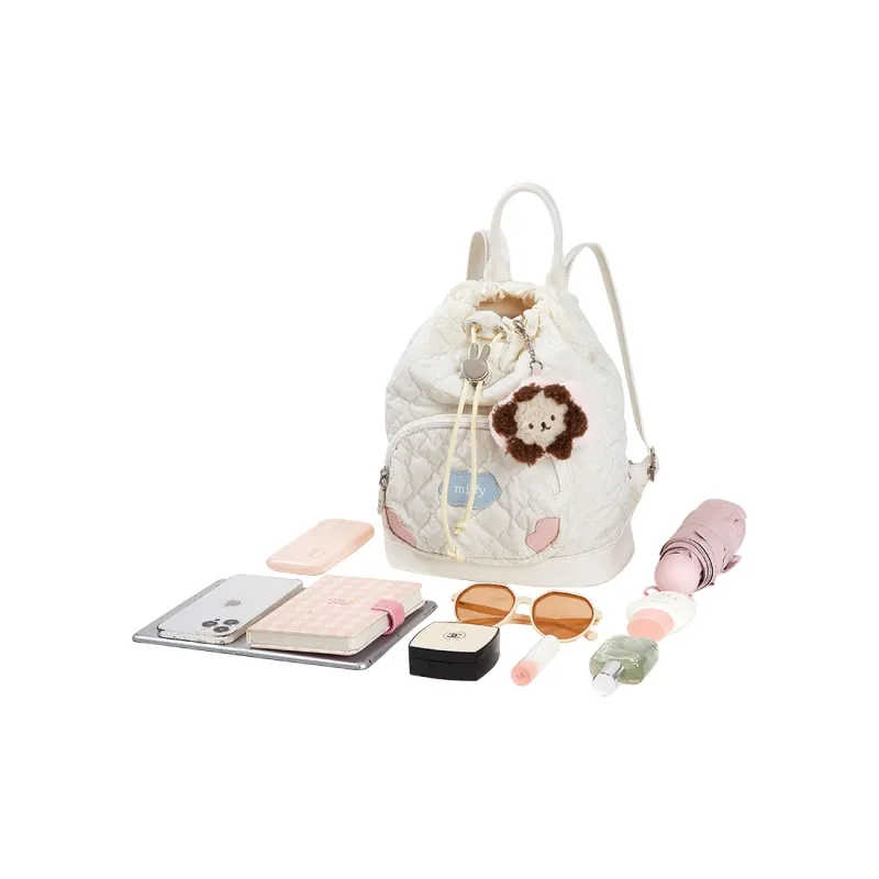 Miffy Fabric Small Backpack Medium Size Women's Ecru/Khaki-4