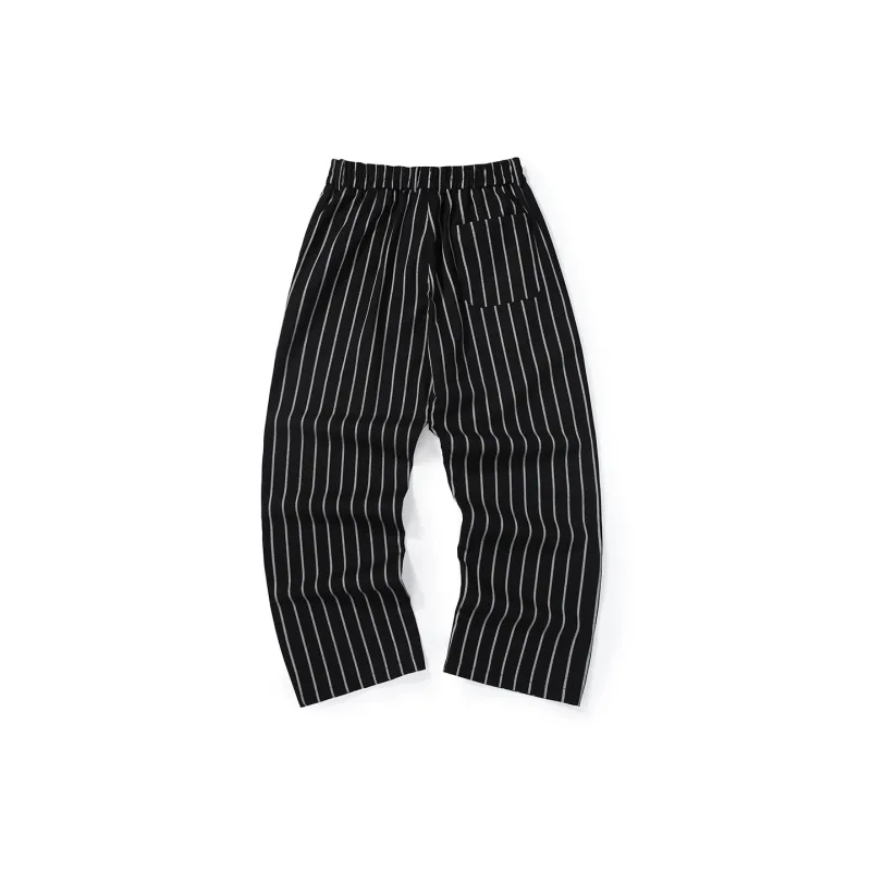 GENANX Casual Pants Unisex Black White Stripes-1