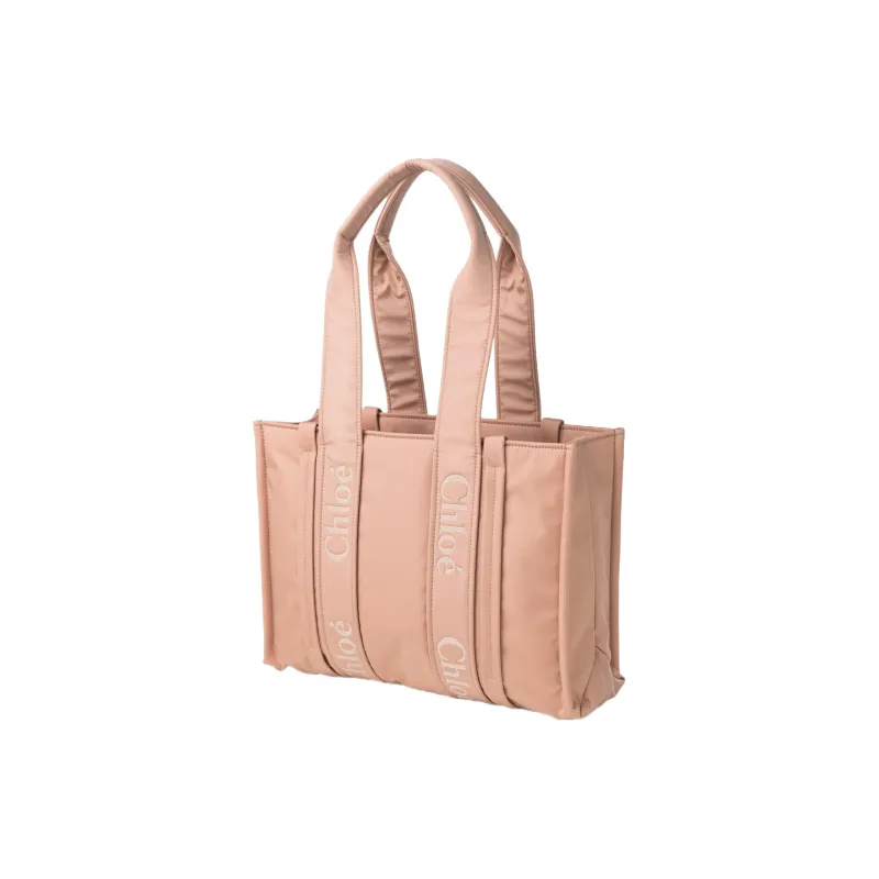 Chloe Woody Recycled Nylon Tote Bag, Shopping Bag, Shoulder Bag, Handbag Medium Size Women's Rose Pink-1